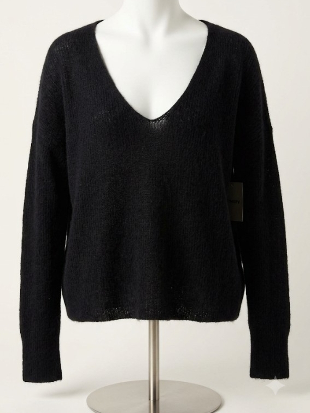 Theory Black V-Neck 100% Wool Pullover Sweater (Sz L) Minimalist Quiet Luxury